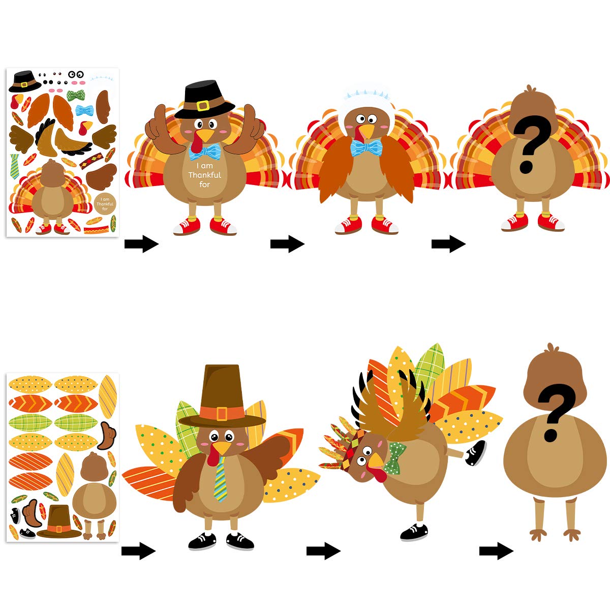 Make-A-Turkey Stickers Thanksgiving Crafts For Kids Make Your Own Turkey Craft Sets For Thanksgiving Party Favors Game Activities Supplies 20Pcs