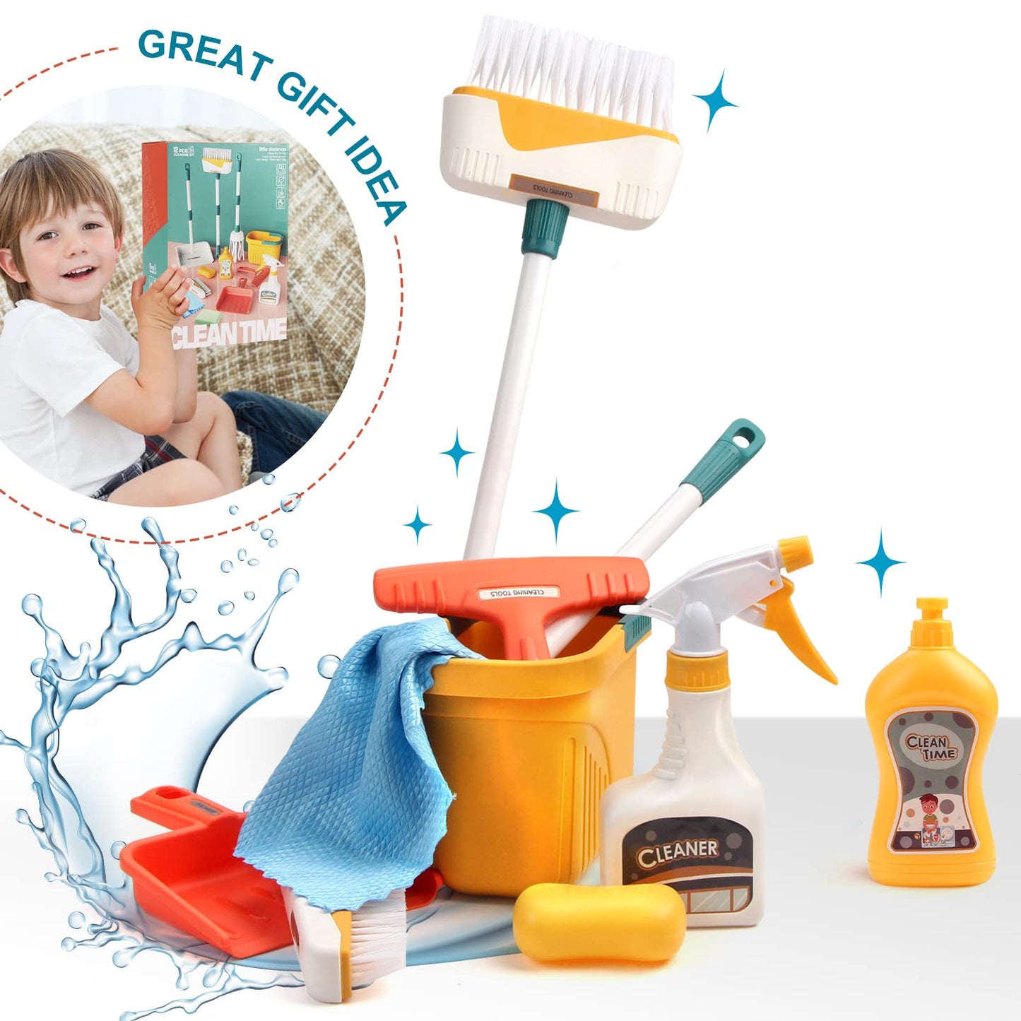 Jenilily Detachable Kids Cleaning Toy Set - Broom Dustpan Mop Brush Rag, Play Housekeeping Kit, Really Stem Toddler Clean Toys G