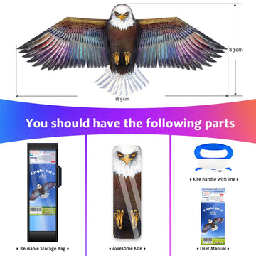 HONBO Eagle Kites for Adults and Kids,Easy to Fly for Beach Trip, Outdoor Activities-Wingspan 73 -200ft Line with Swivel-Bonus