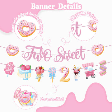 Juyrle Two Sweet Birthday Party Decorations- 2Nd Sweet Party Banner Donut Theme Second Birthday Party Girls Macaron Balloon Garland Kit For Two Years Old Candy Theme Party Supplies