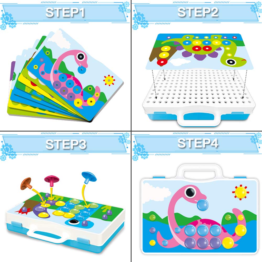 224 Pieces Creative Mosaic Drill Design Puzzle Set for Kids, Electric Drill and Screwdriver toy Tool DIY Educational Set, STEM E