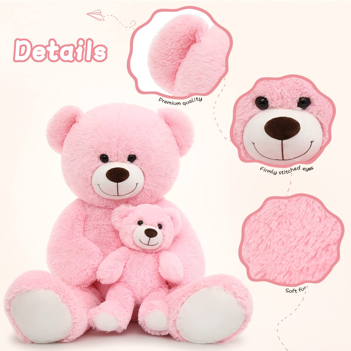Morismos Giant Teddy Bear Stuffed Animals, Soft Big Mommy And Baby Bear, Pink Stuffed Bear For Girls On Baby Shower Valentine Christmas Birthday, 39 Inch