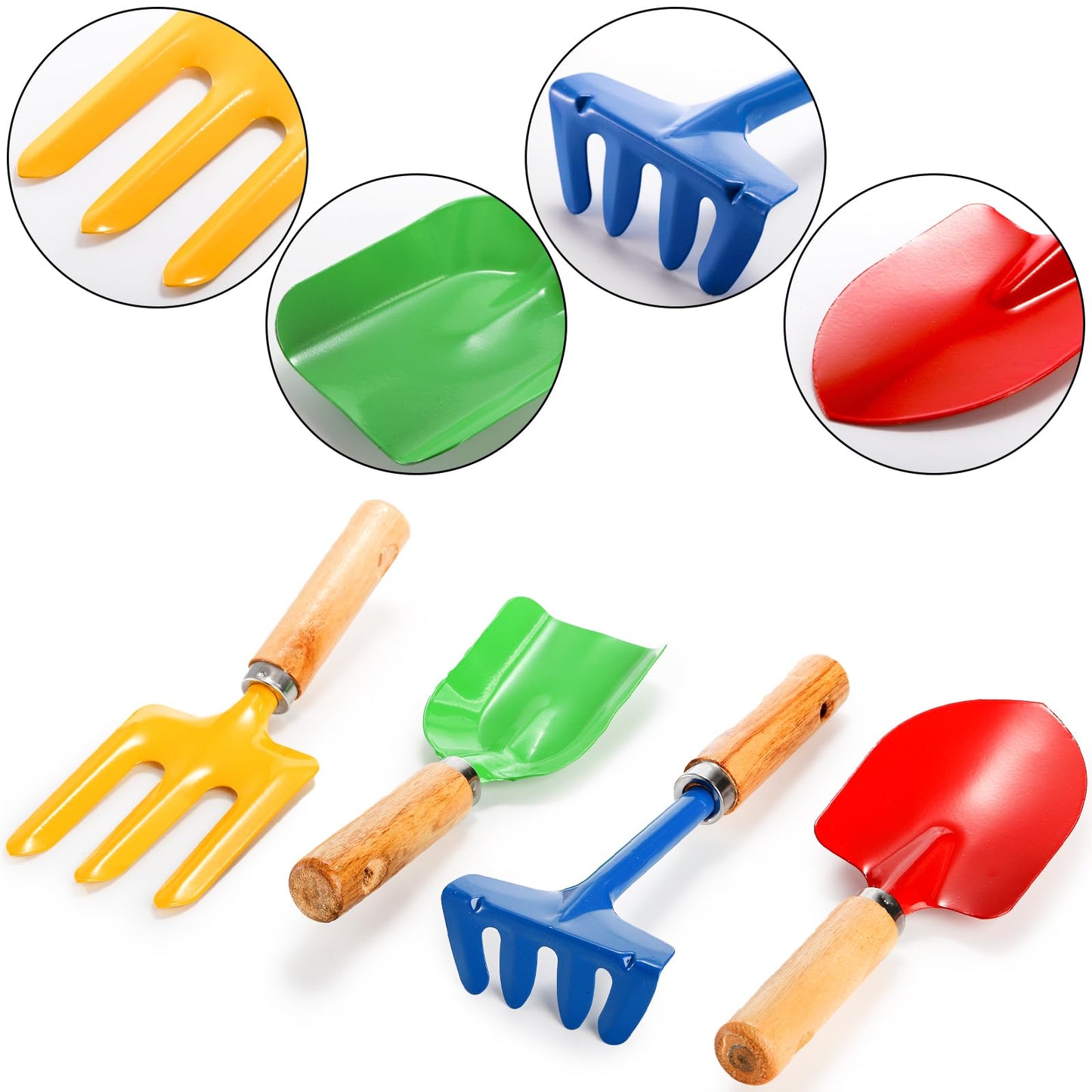 Nicunom 12 Pack Kids Gardening Tools, Metal Garden Tools Set Includes Shovel, Rake, Fork and Trowel, Garden Toys Beach Toys for