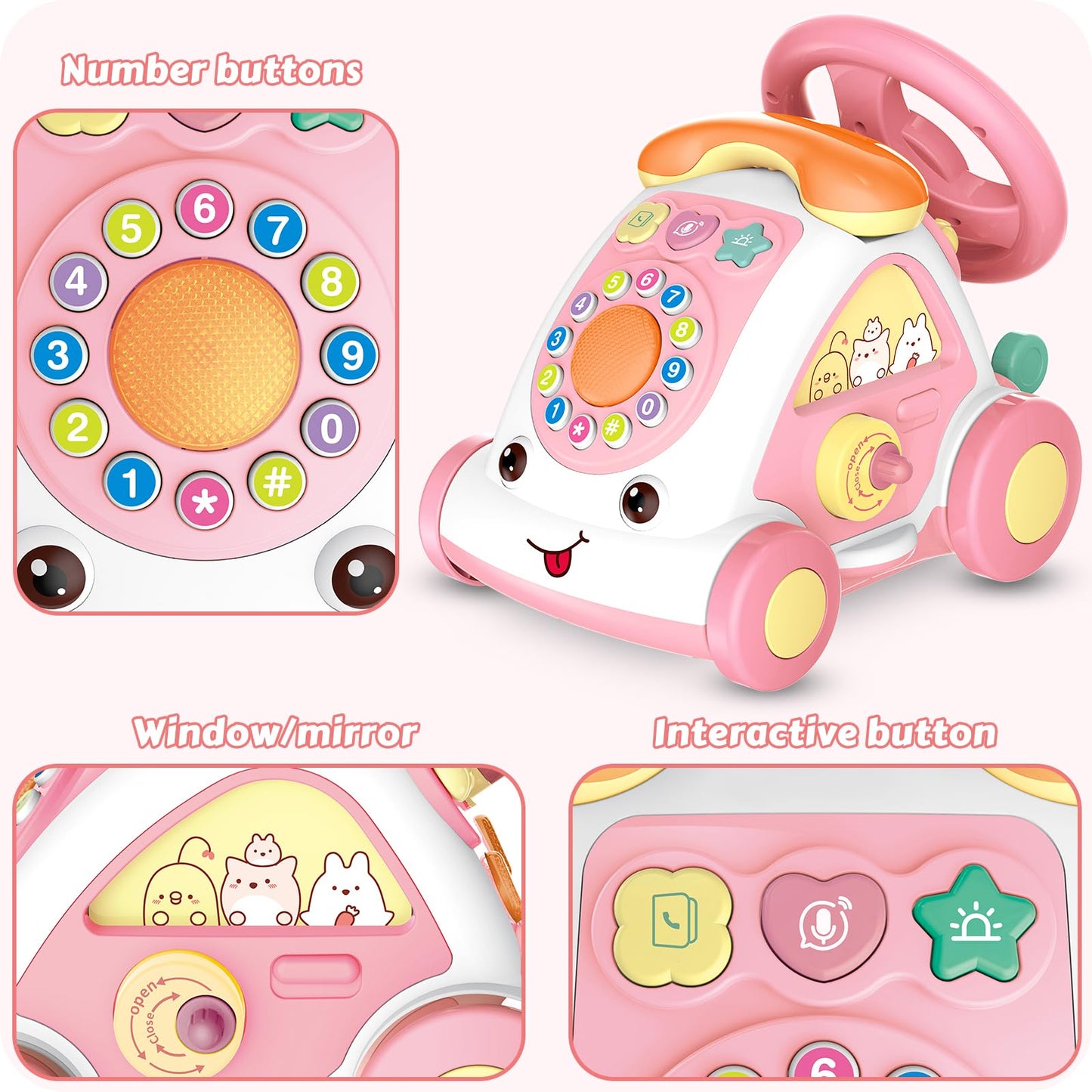 Toys For 1+ Year Old Girls - First Birthday Gift For Girls- Music Toddler Toys With Car/Sound/Music/Steering Wheel/Telephone/Lig