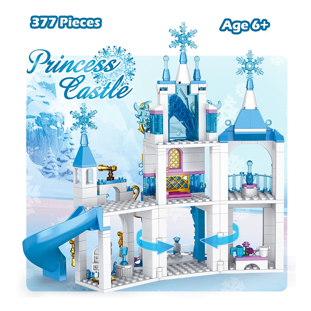 Leyi Girls Castle Building Blocks Toys For Girls 377 Pieces Ice Princess Castle Construction Toys Set Snow Castle Building Brick