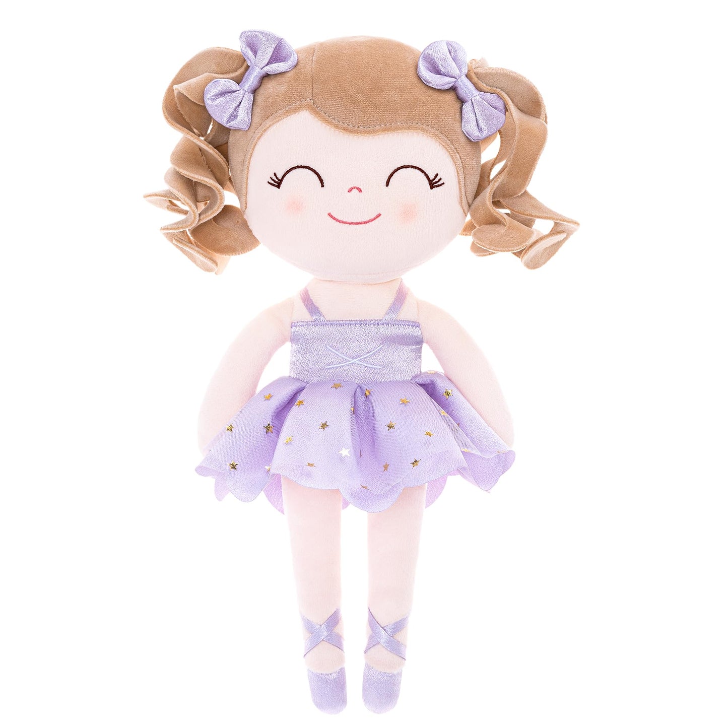 Gloveleya Baby Dolls Soft Snuggly Curly Hair Ballerina Doll First Baby Girl Gifts Plush Ballet Doll With Lace Mesh Dress Purple 14Inches Ballerina Series