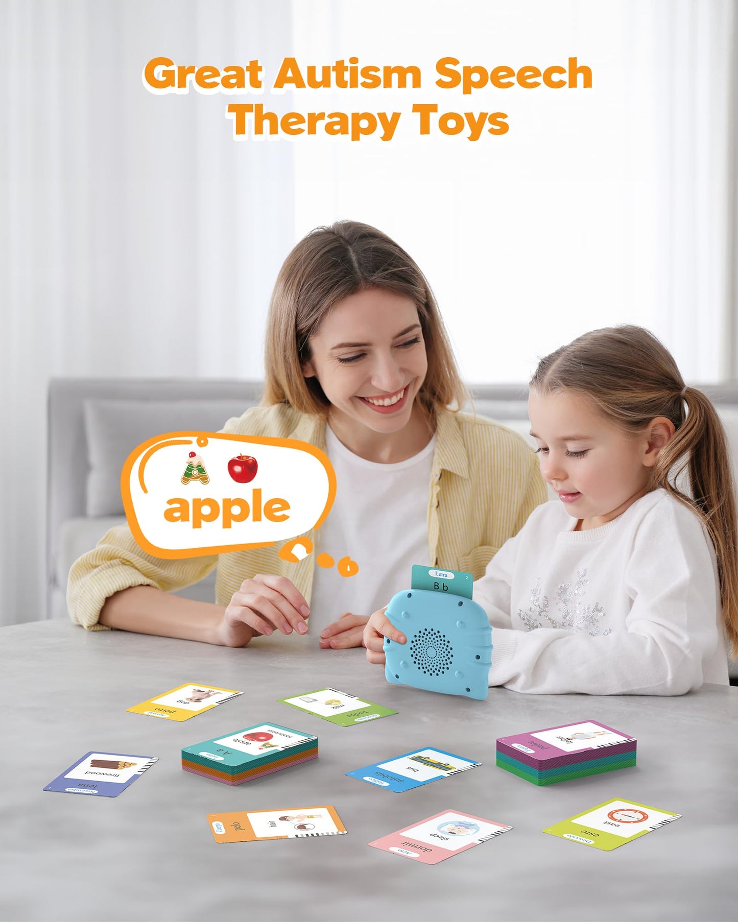 Bilingual Spanish And English Talking Flash Cards For 1-3, Pocket Speech Therapy Toys With 512 Words, Montessori Language Learni
