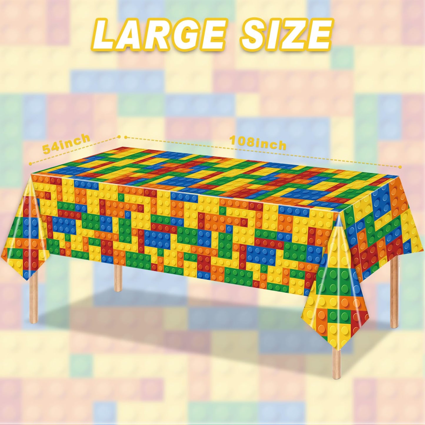 3Pcs Building Block Party Tablecloths For Boys Kids Colorful Building Plastic Table Cover Blocks Themed Birthday Party Supplies