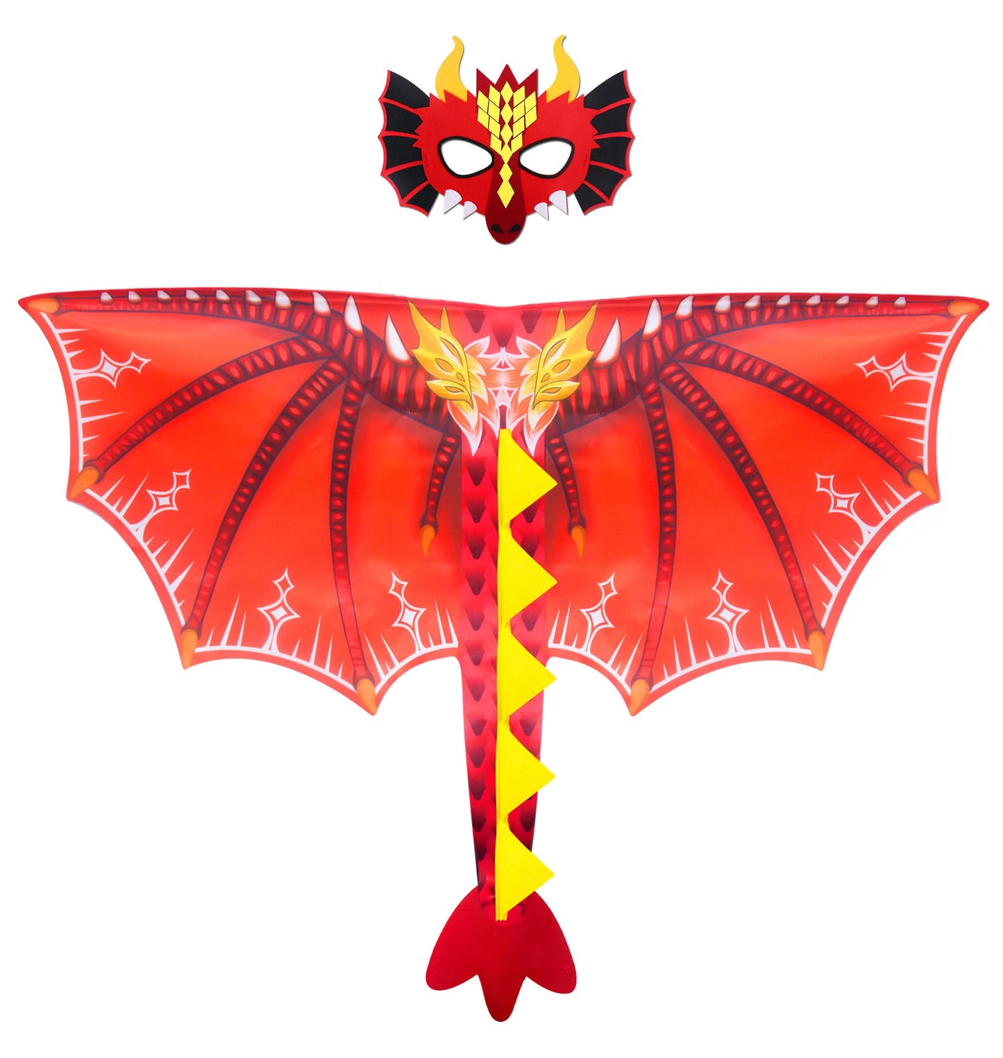 D.Q.Z Toddlers Dinosaur-Dragon-Wings Costume For Kids With Mask, Dino Cape Boys Girls Dress Up Birthday Party Toys Gifts (Red)