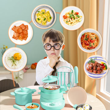 Cicicooie Kid Cooking Set Real Safe Easy Montessori Kitchen Tools, Utensils Includes Stove Burner Aprons Cooking Tool Etc For Re