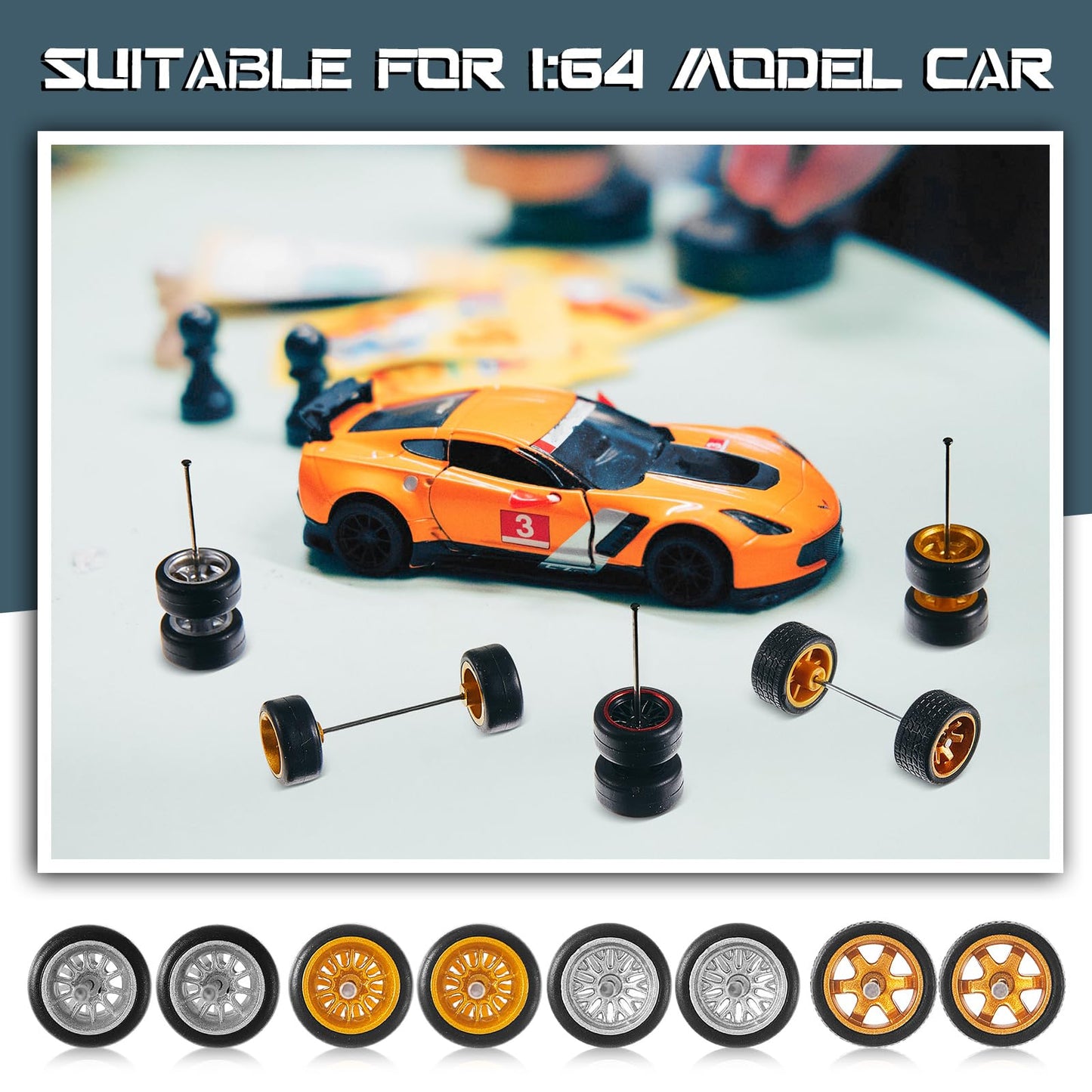 Poen 21 Sets Model Car Replacement Wheels 1: 64 Wheels 1/64 Scale Wheels Rubber Tires for Model Cars Rims Accessories, Mixed Sty