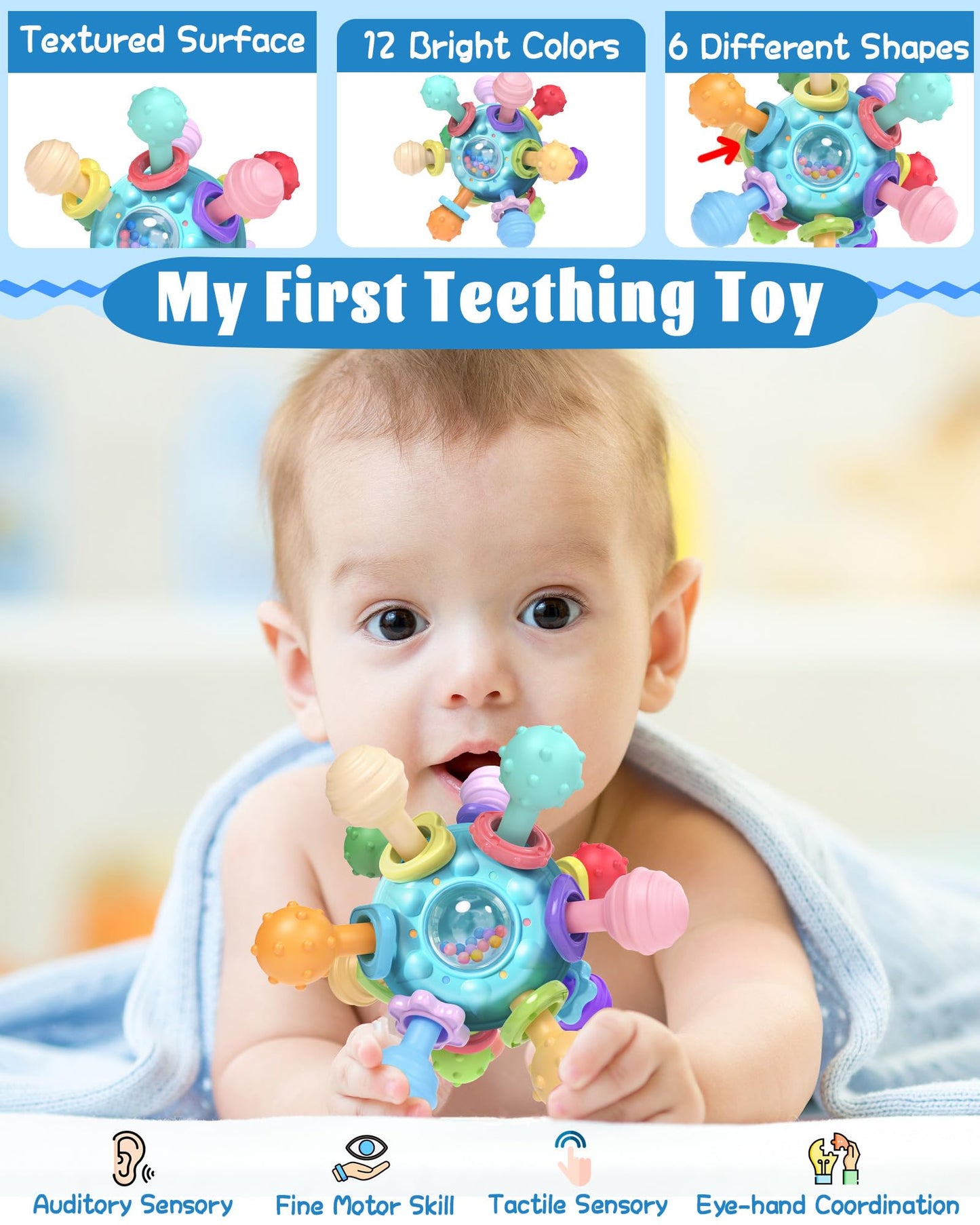 Baby Montessori Teething Toys For 0-6 6-12 Months, Baby Rattle Chew Sensory Toys For Babies 0 3 6 9 12 18 Months, Baby Teether N