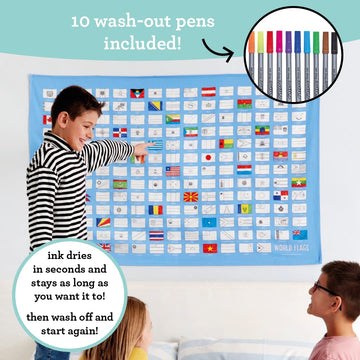 Eatsleepdoodle Coloring Tablecloth For Kids W/ 10Pk Washable Markers For Kids - 50X33In World Flags Giant Coloring Poster - Kids Coloring Tablecloth Ultra Washable & Reusable Arts And Crafts For Kids