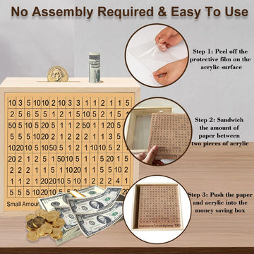 Cash Vault Money Savings Box, Piggy Bank For Adults Kids, Coin Bank For Boys And Girls, 10000 Savings Challenge Box, Wooden Cash