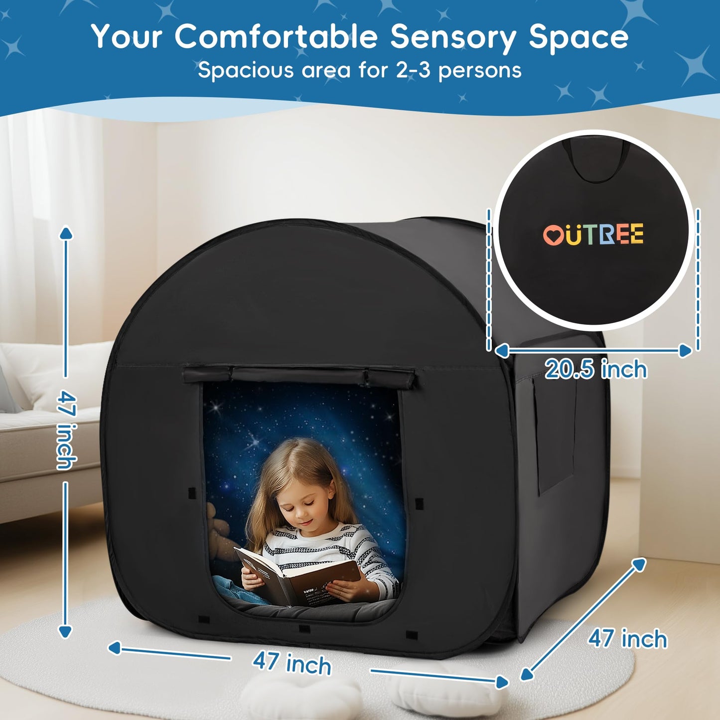 Outree Sensory Tent 47 * 47 * 47 In,Black Print, Sensory Tent For Kids With Autism,Pop Up Play Tent