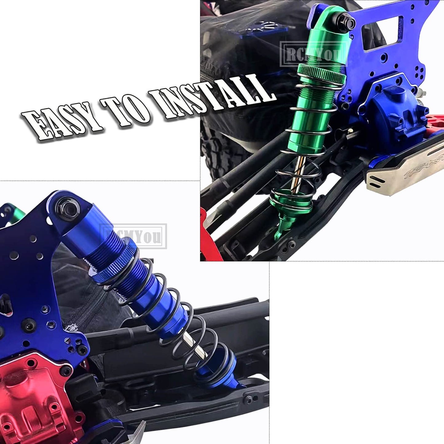 RCMYou RC Shocks Absorber Damper Upgrades Part for 1/8 Sledge 4WD #95076-4,4PCS Alloy Front Rear Big Bore Full Metal Adjustable