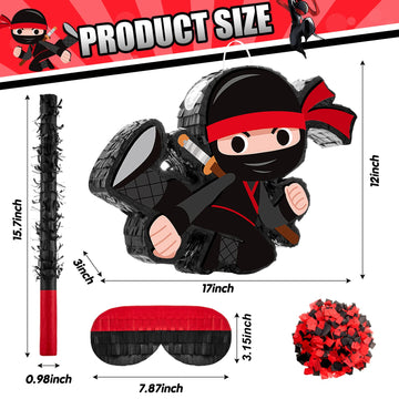 Karate Ninja Pinata Ninja Birthday Party Supplies With Pinata Stick Confetti And Blindfold, Ninja Warrior Birthday Party Decor For Adults Game Black Ninja Party (17 X 11.6 X 3 Inch, Trendy Style)
