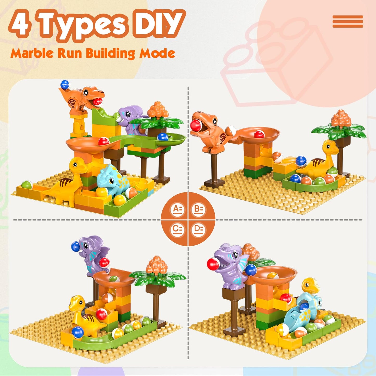 Fygurso Marble Runs For Kids 4-8, Dinosaur Toys, Montessori Learning Stem Building Toys With 4 Race Track, Compatible With All M