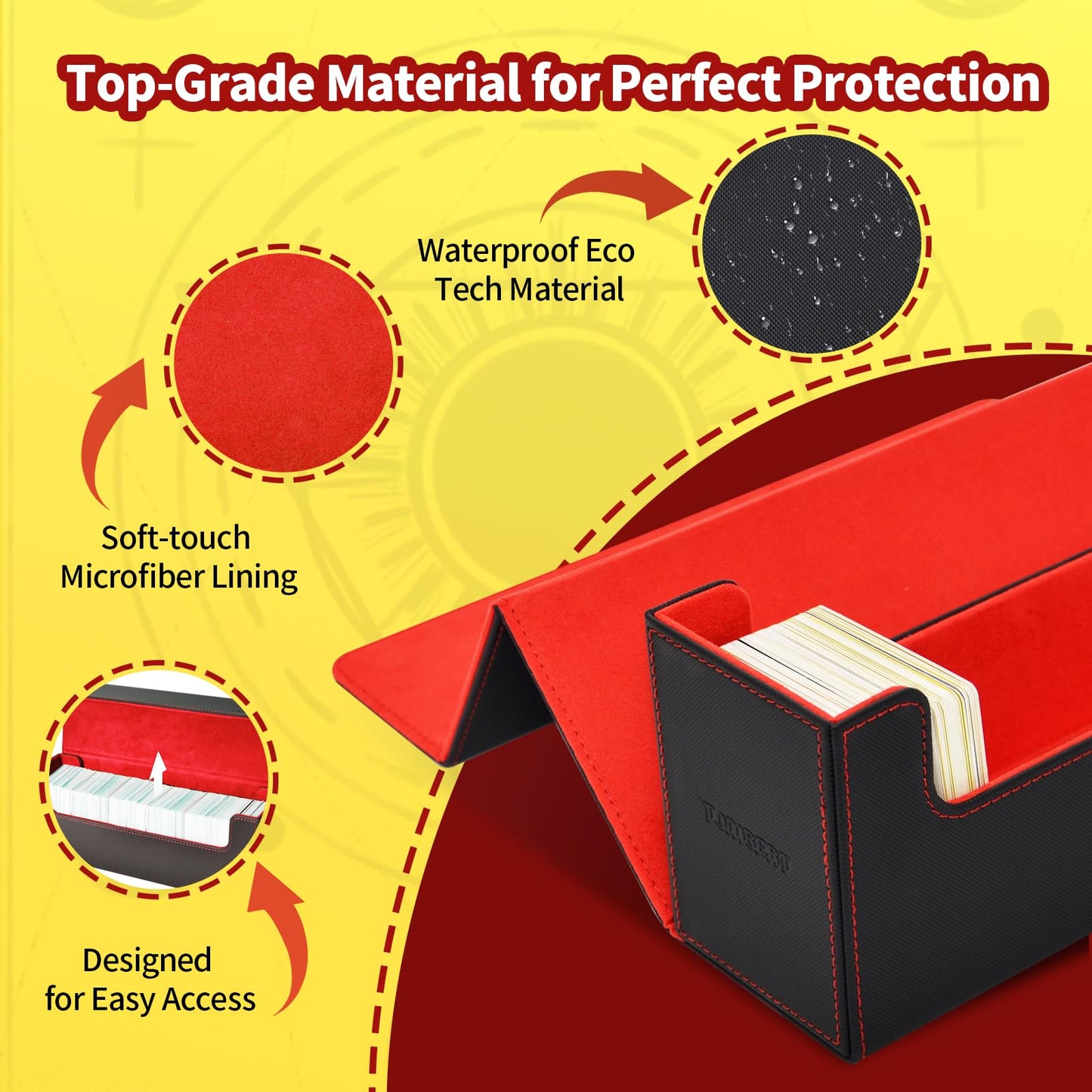 Tombert Premium Deck Box Case For Mtg Ptcg, Large Capacity With 6 Dividers, Fits 800+ Sleeveless Cards Or 500+ Sleeved Cards Tcg Trading Card Games (Black&Red)