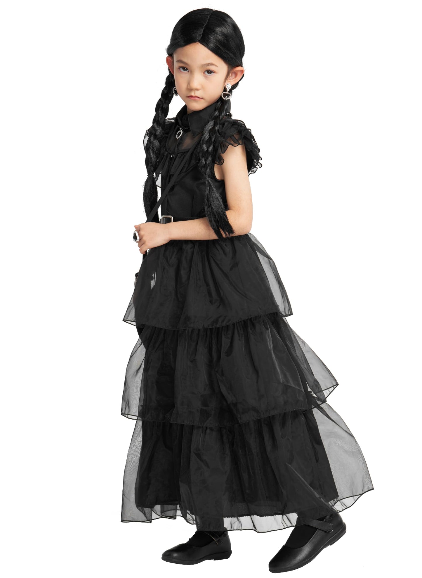 Ikali Girls Role Play Dress-Up Set With Accessories, Black Party Dress Cosplay Outfit For Kids Toddlers 4-6 Years