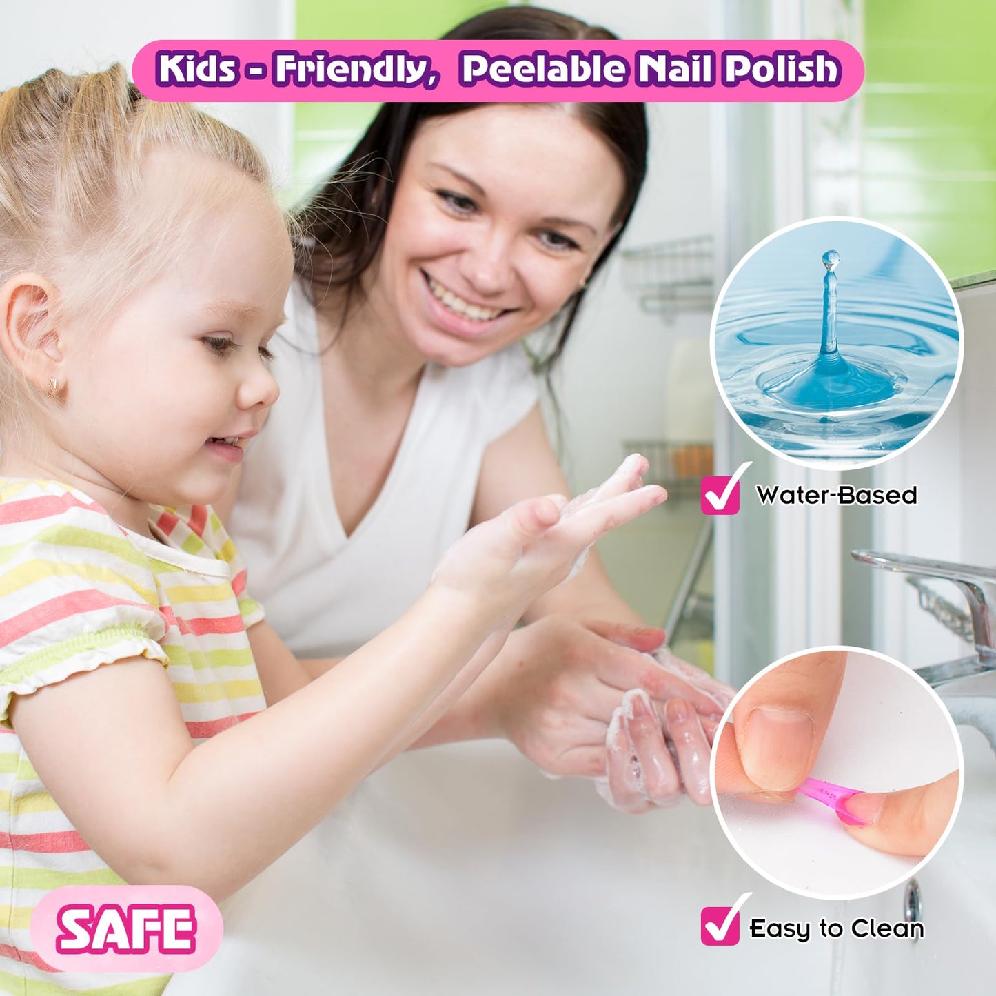 Battop Kids Nail Polish Set For Girls, Nail Art Kit For Kids With All-In-One Organizer Nail Dryer, Polish, Stickers, Gems, Filer