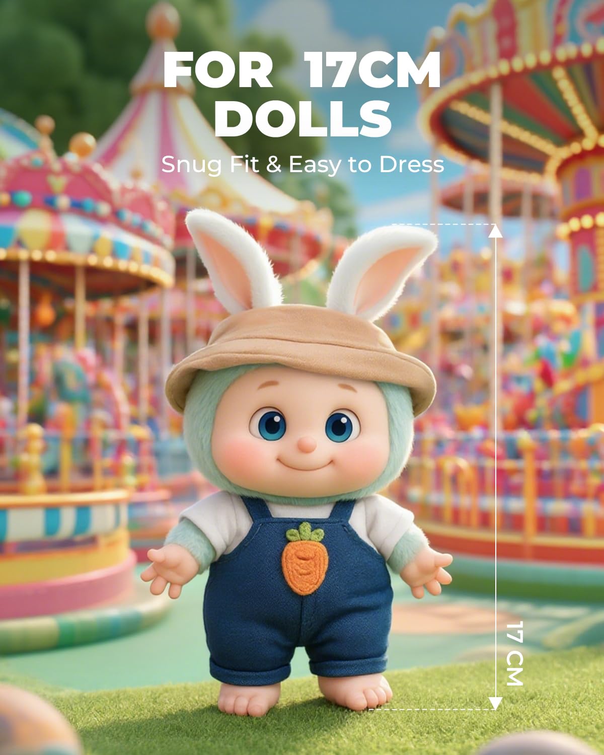 17cm Doll Clothes Casual Style Outfit for 6.7 Inches Dolls Khaki Hat + Denim Overalls Adorable Clothing & Doll Accessories for Dress Up