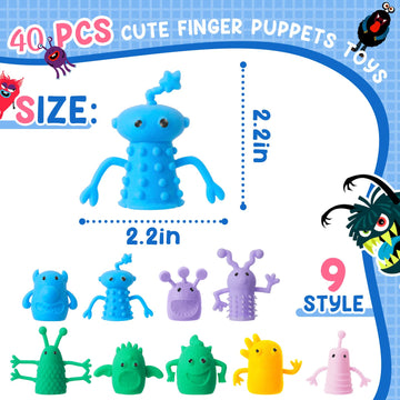Junkin 40 Pcs Cute Finger Puppets Toys Finger Toys Of Monster Pattern Soft Rubber Finger Puppet Mini Stretchy Fidget Toy Finger