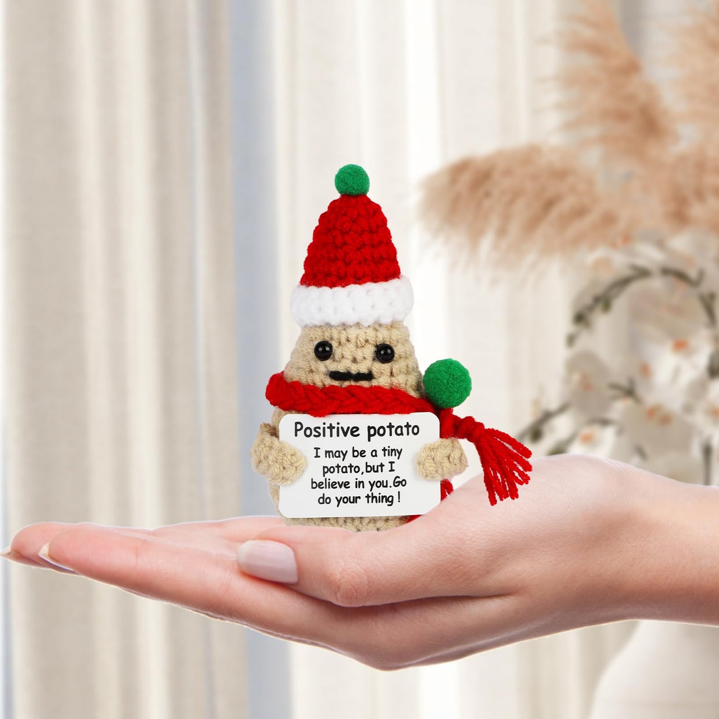 Dafuriet Mini Funny Positive Potato, 3 Inch Knitted Wool Doll With Positive Card For Cheer Up Gifts And Party Decorations, Cute Wool Positive Potato Crochet Doll For Birthday Gifts (Christmas Potato)