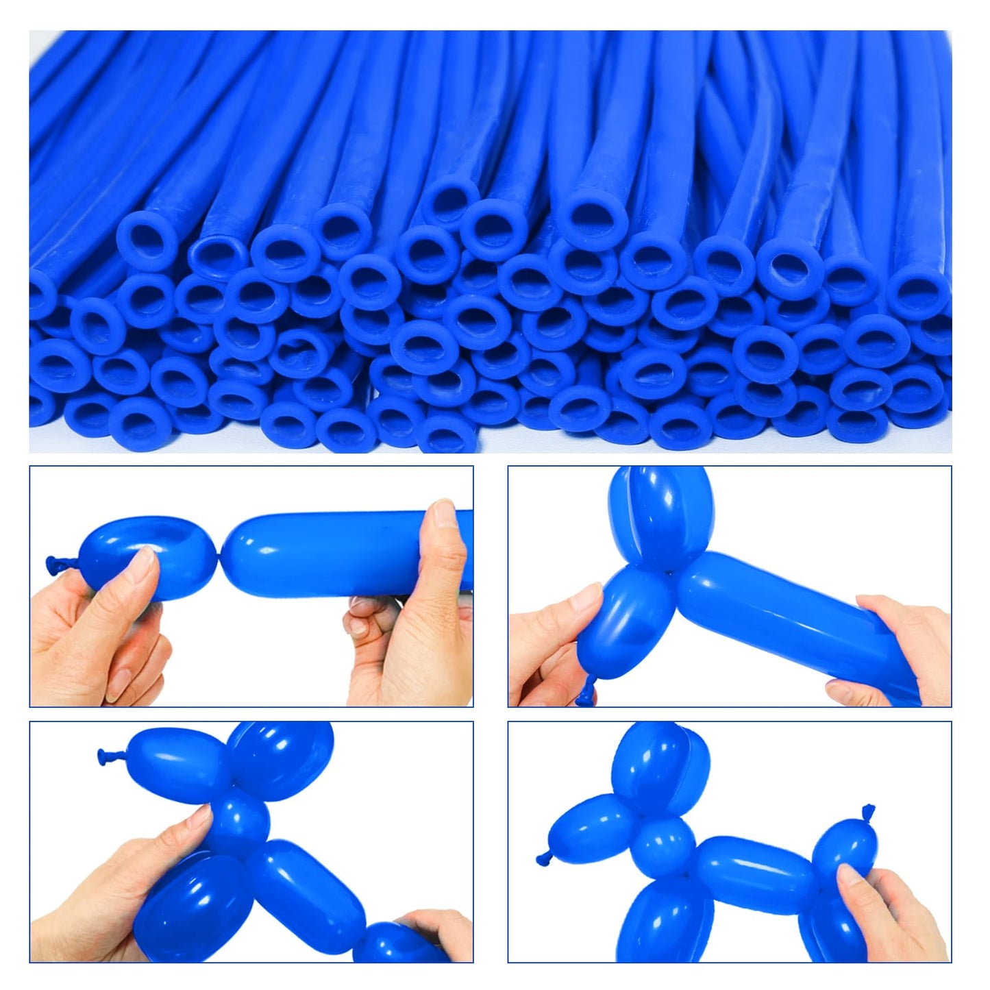 Lxzfcrg 260 Blue Balloons, 100Pack Thickening Skinny Latex Long Balloons For Balloon Animals Balloon Garland Twisting Balloon Mo
