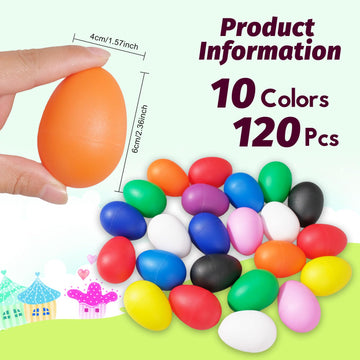Olutacot 120 Pcs Plastic Egg Shakers - Colorful Musical Maracas for Kids, DIY Painting, 10 Colors