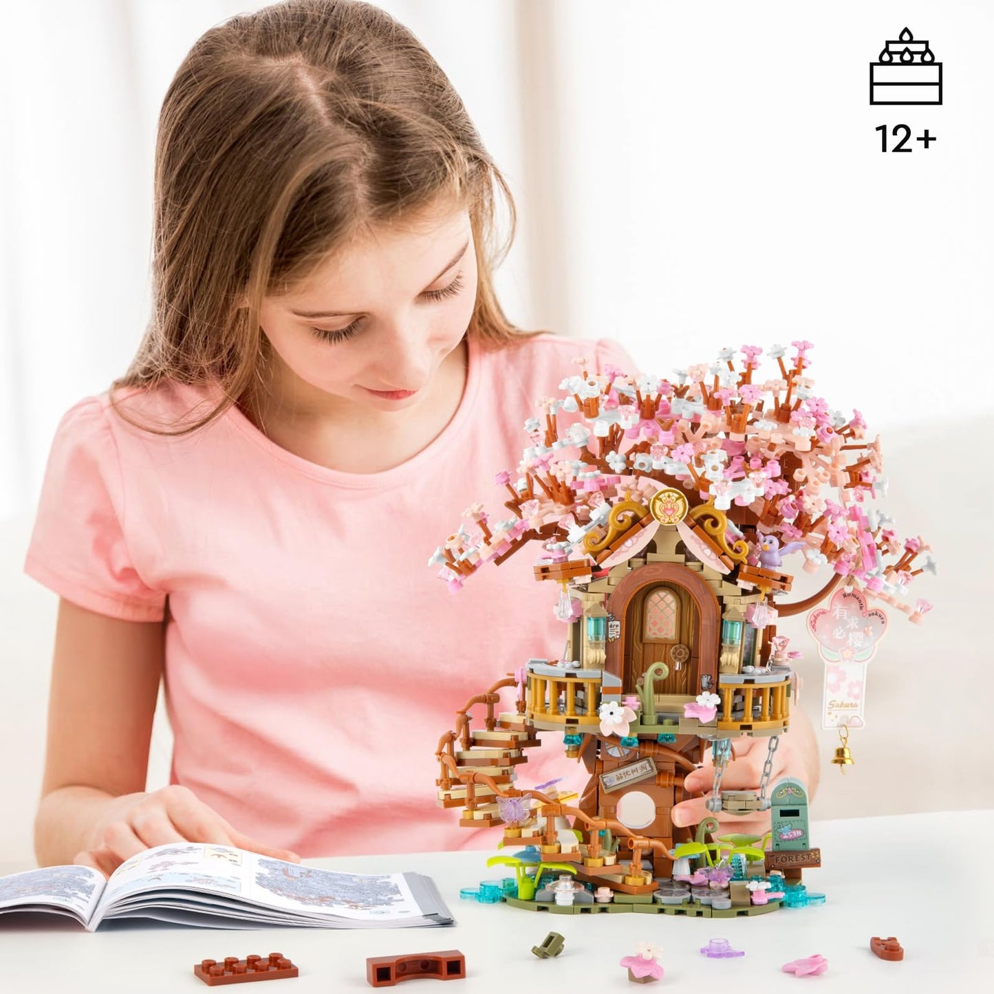 Vziimo Cherry Blossom Bonsai Tree Building Sets, Japanese Tree House Model Sets For Adults, 1149 Pcs Mini Bricks Creative Gifts