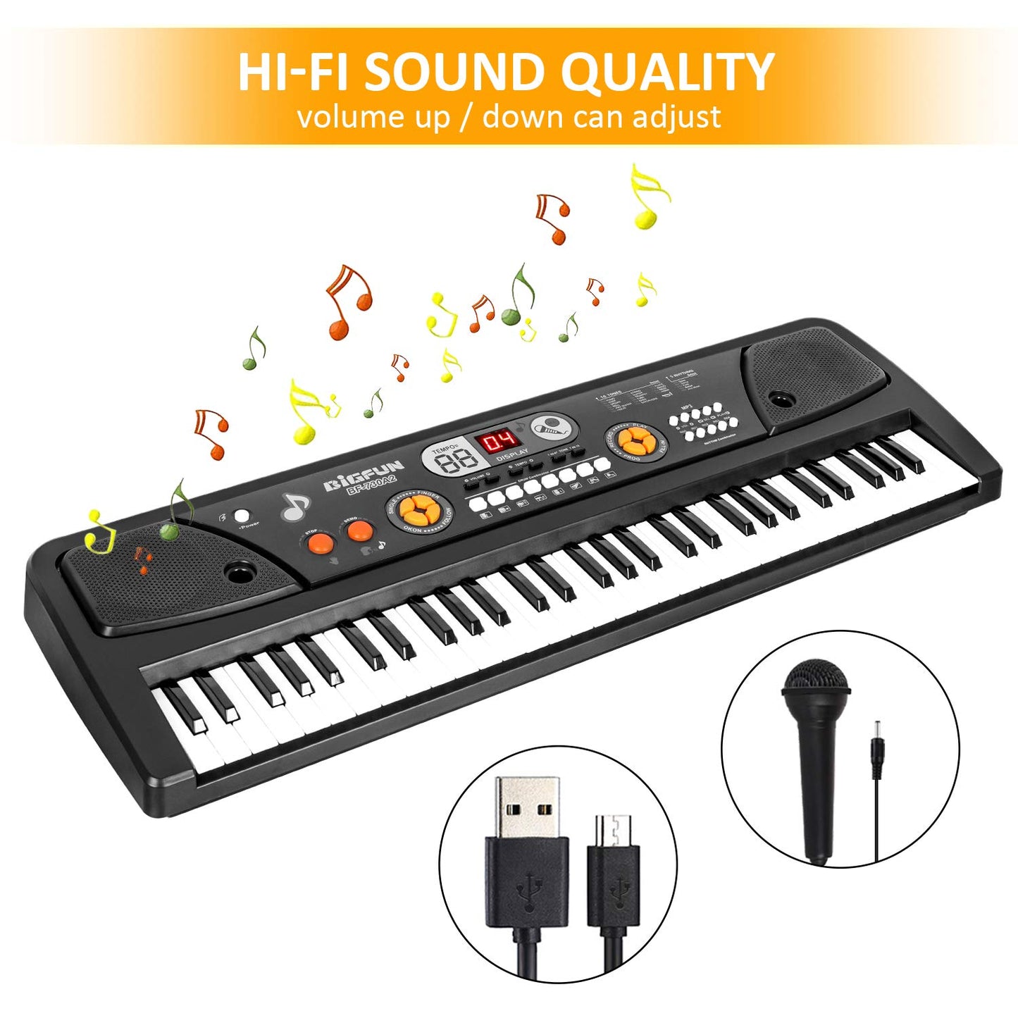 M Sanmersen Piano For Kids With Microphone, Kids Piano Keyboard For Beginners Portable Electronic Keyboard With Mp3 Function/ Led Display 61 Keys Musical Piano Toys For Boys Girls Ages 3-12
