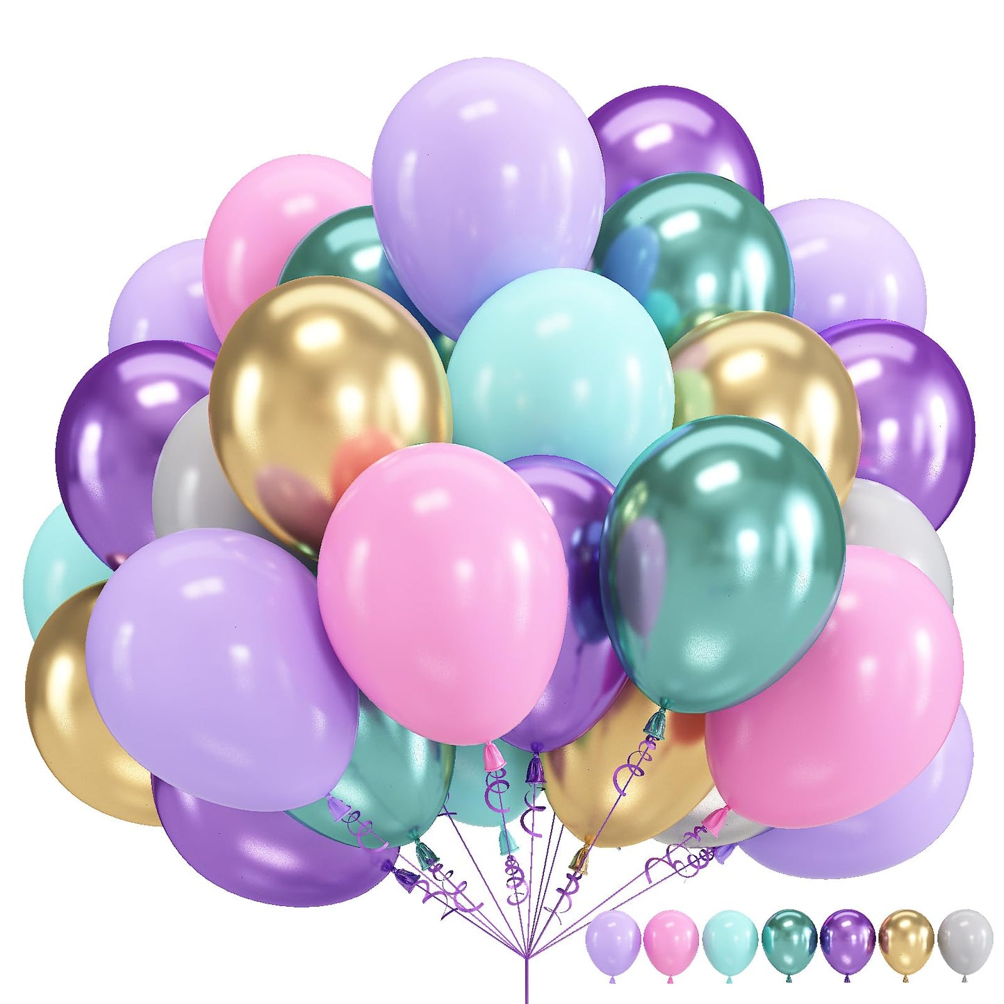 Mermaid Balloon, 60 Packs 12 Inch Mermaid Theme Birthday Party Decorations With Metallic Pink Purple And Blue Balloons Fo Girls