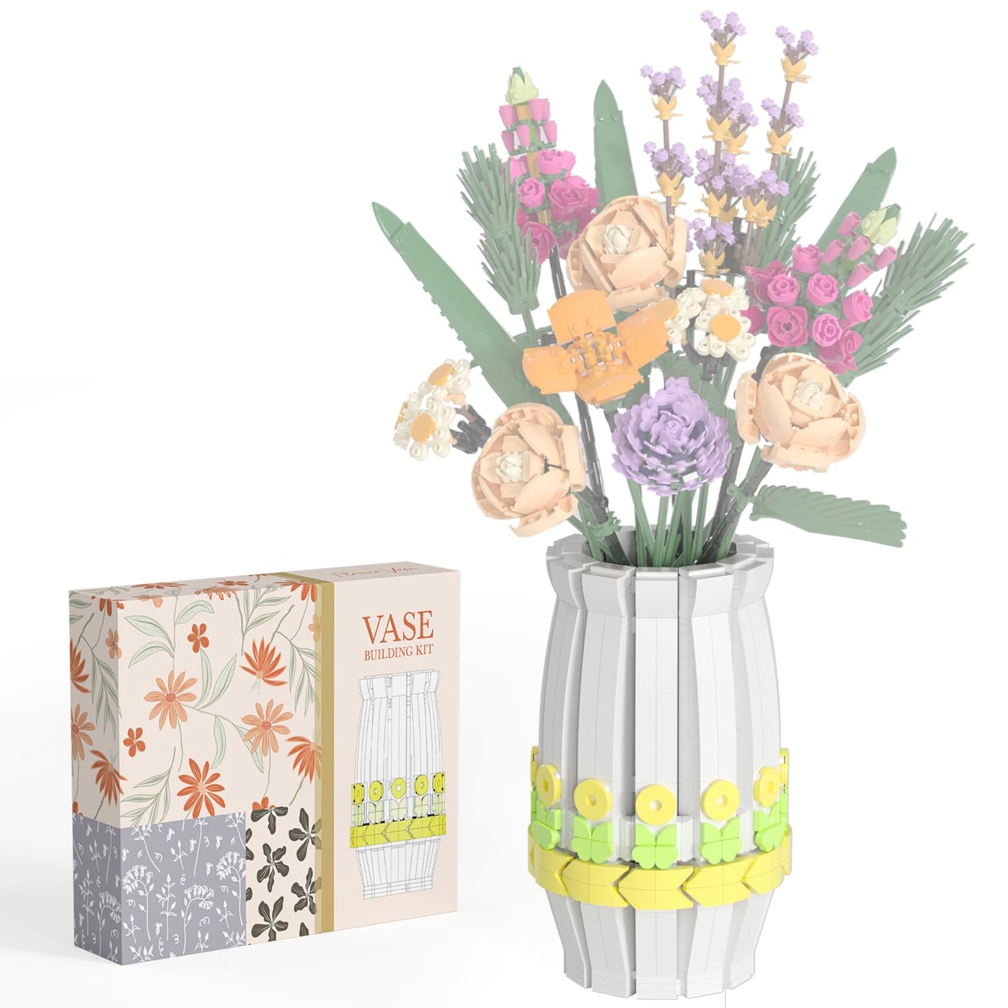 Flower Vase For Lego Bouquet, White Vase Building Set For Lego Roses Sunflowers Wildflower Daffodils Lotus Cherry Blossoms, For