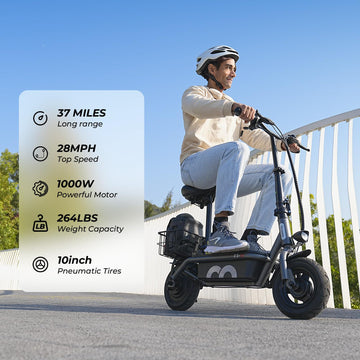Iscooter F3 Electric Scooter With Seat, 28 Mph Top Speed & 37 Miles Range, 1000W Powerful Motor, 10'' Pneumatic Tire Scooters Fo