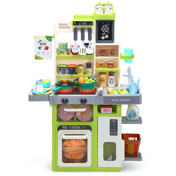 HOLYFUN Kids Kitchen Playset, Pretend Play Kitchen with Sounds and Lights, Cooking Stove Steam,Play Sink and Play Food,Toy Kitch
