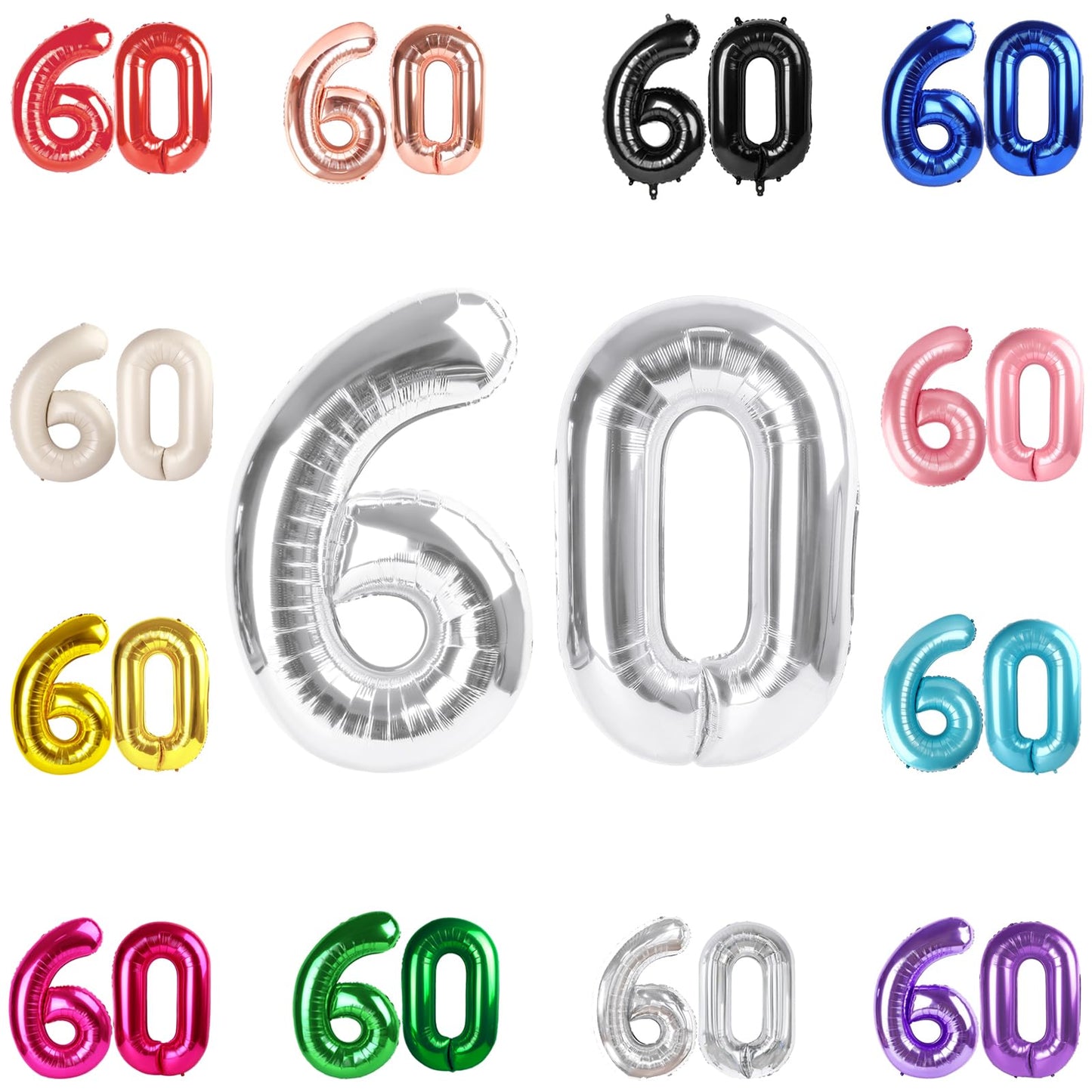 60 Balloon Number, Silver Number 60Th Birthday Balloons 40 Inch, 60 Years Old Silver Birthday Decorations For Men Women, 60Th An