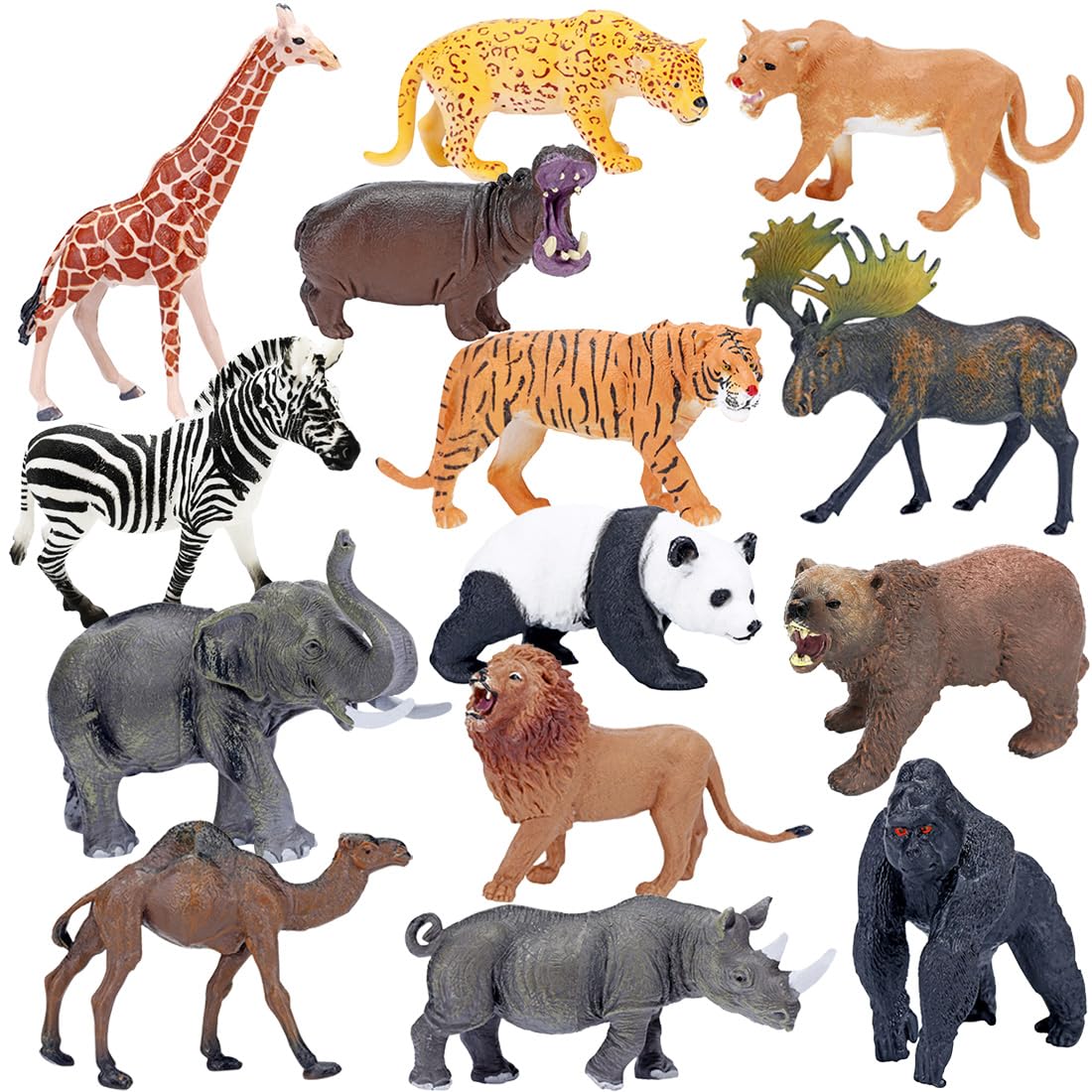 Jumbo Safari Animal Figures Set, 12 Realistic Jungle Zoo Toys, Elephant, Giraffe, Lion, Tiger, Gorilla For Kids Toddlers