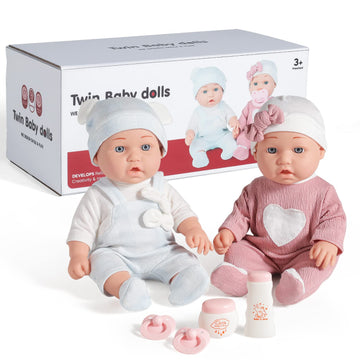 Enjoyin 12'' Twins Baby Doll Playset - Boy & Girl Dolls, Vinyl & Fabric, Pink & Blue, Includes Accessories, Ideal for Ages 3+