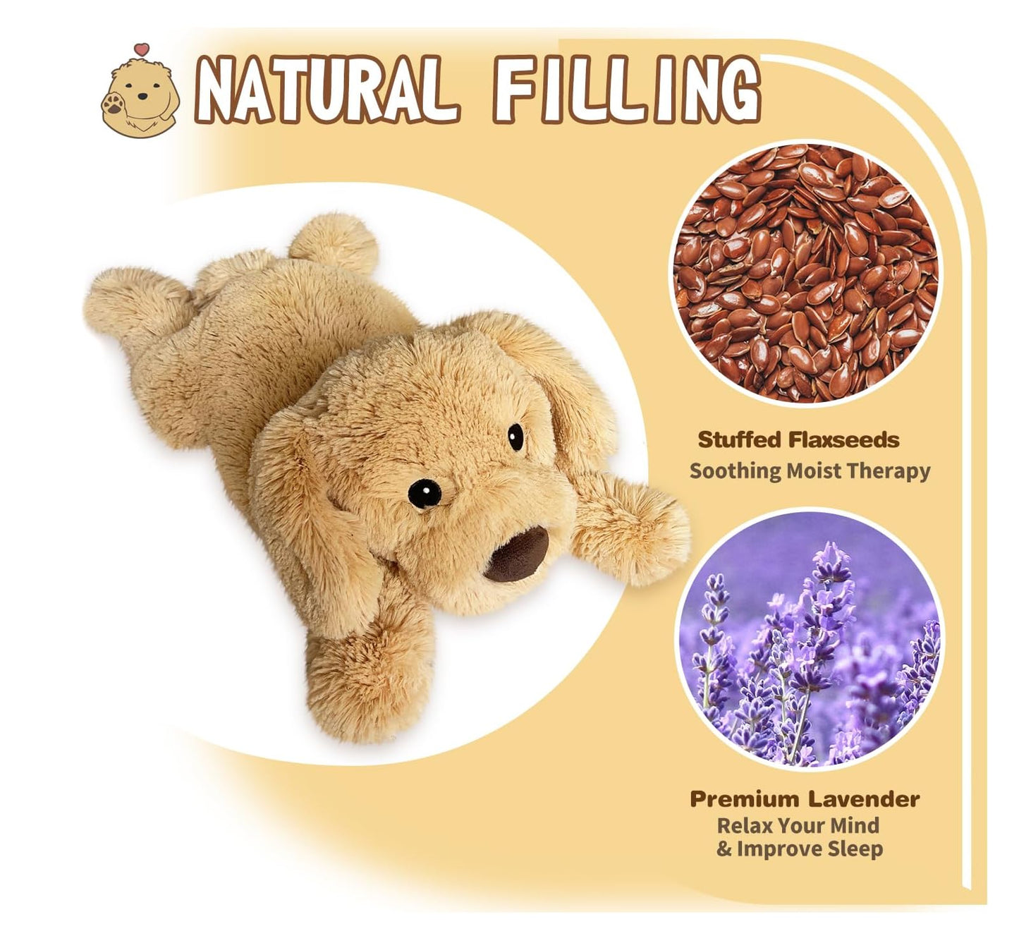 Cuckool Golden Retriever Stuffed Animals, Microwavable Stuffed Animals Heating Pad For Cramps, Pain Stress Relief, Heatable Cool