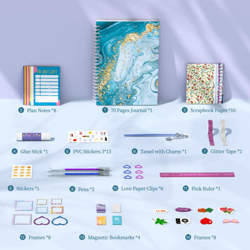 Perryhome Diy Journal Kit For Girls Ages 8-14, Diy Girls Journal Set For Teenage Girls Scrapbook & Diary Kits, Journaling Art Crafts Kit Teen 8 9 10 11 12 13 14 Year Old Girl Birthday Gifts - Blue