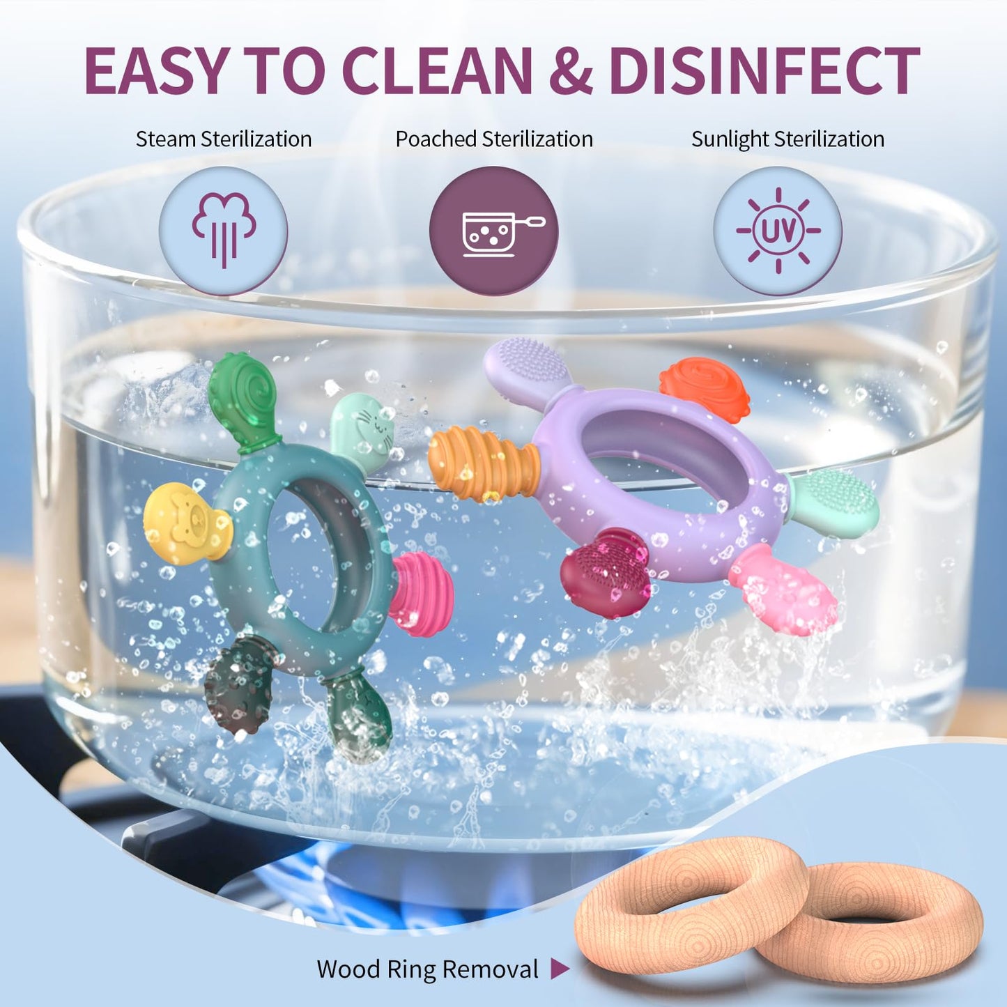 akolik Teething Toys for Babies Baby Teethers Toy Teething Ring Silicone Grasping Teething Toy BPA Free Teething Newborn Accessories for Baby 0 3 6 9 12 18 Months (Blue B)