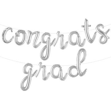 Katchon, Silver Congrats Grad Balloons - Script, 16 Inch | Congratulations Balloons For Graduation Decorations Class Of 2025