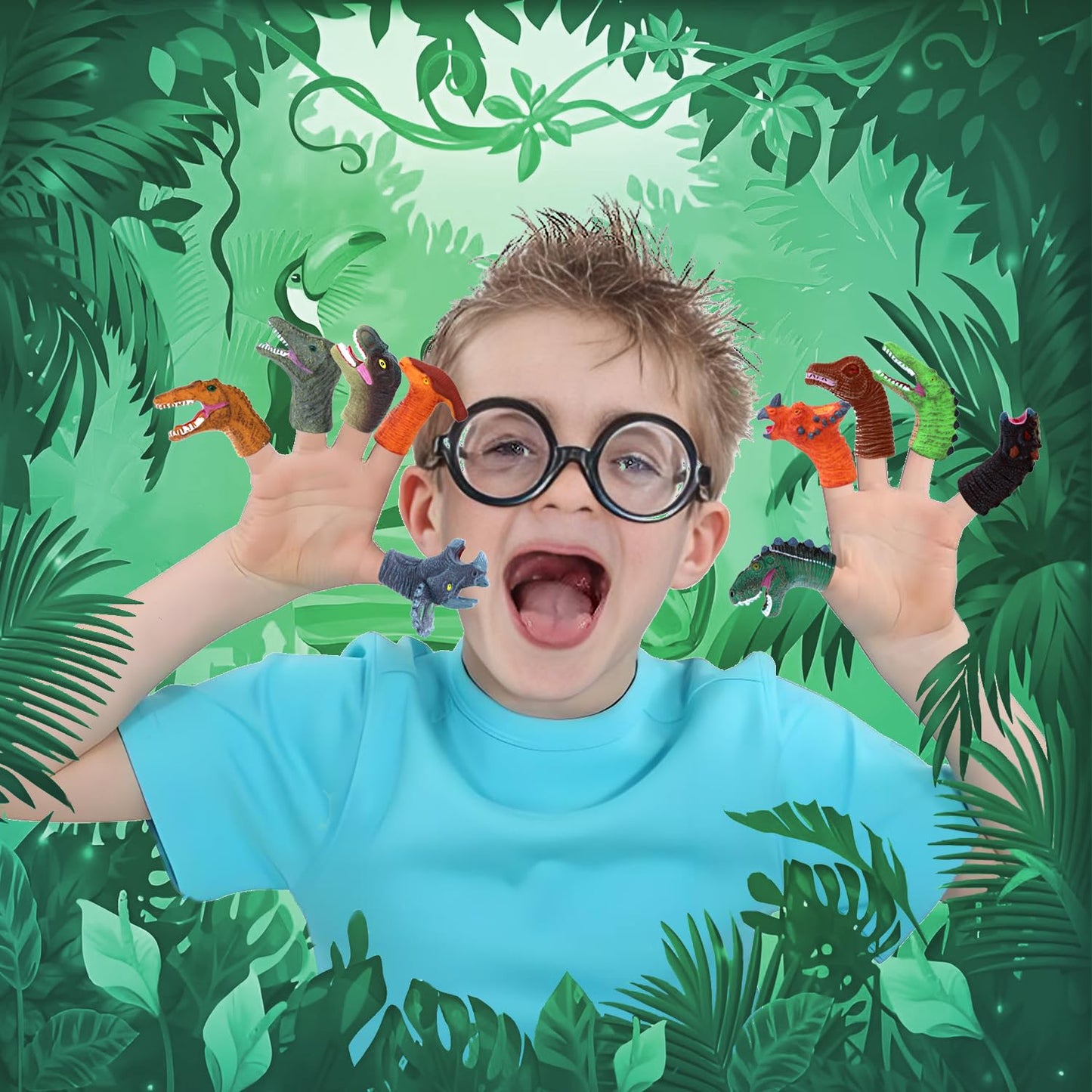 10Pcs Dinosaur Finger Puppets, Dinosaur Birthday Party Decorations Supplies Finger, Rubber Finger Puppets, Bath Finger Puppets B