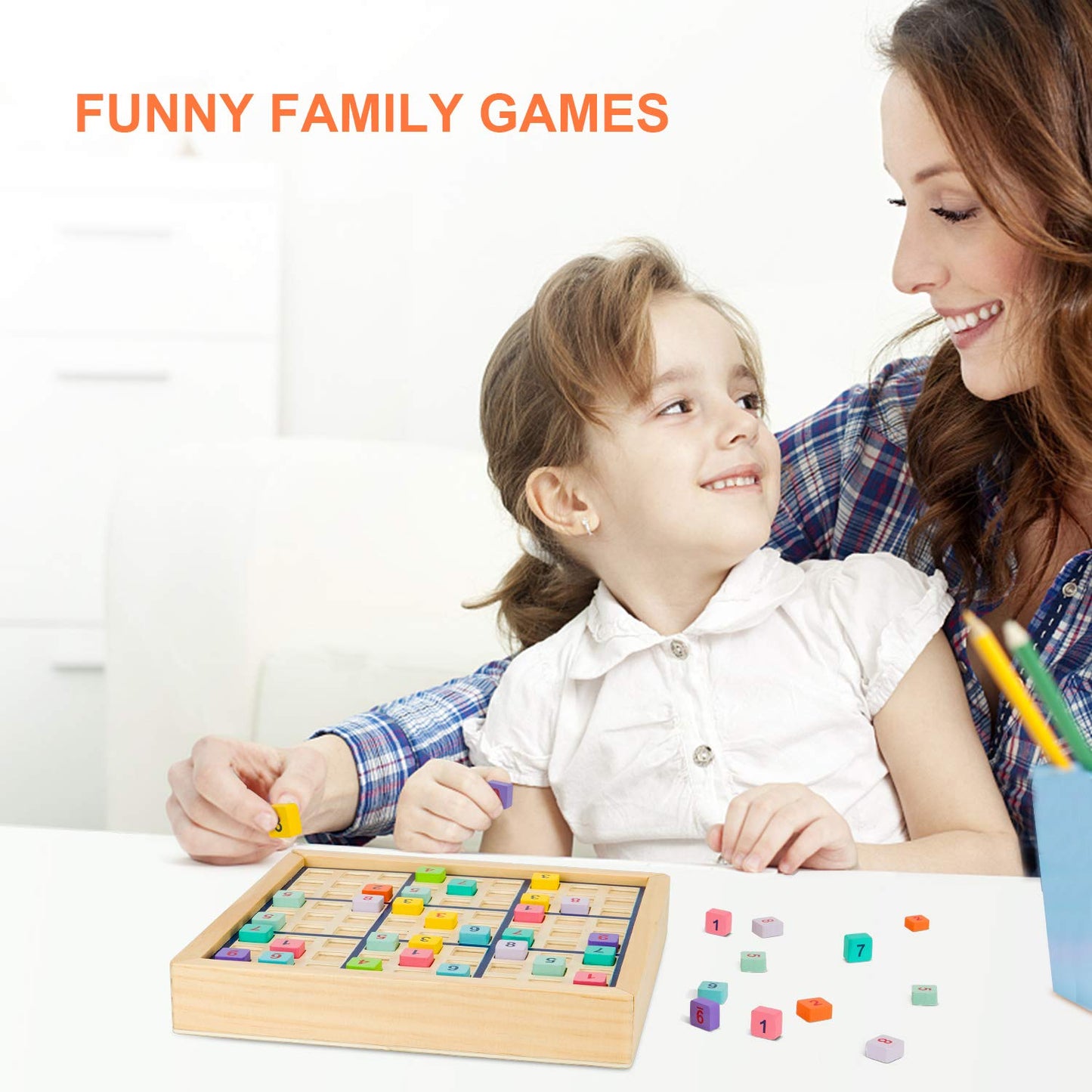 Wooden Sudoku Puzzles Board Game With Drawer (Colorful) - Math Brain Teaser Toys Educational Desktop Game Train Logical Thinking