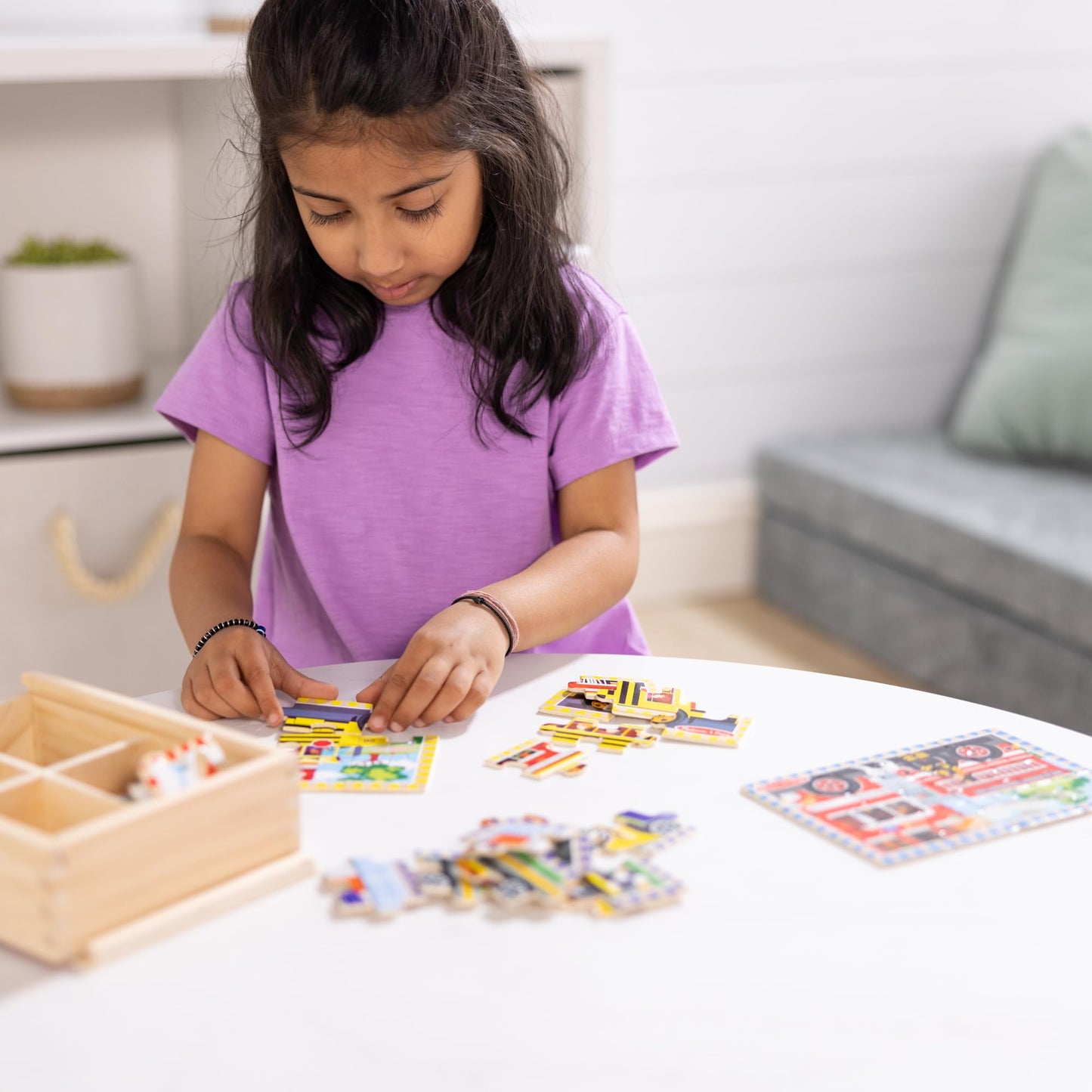 Melissa & Doug Vehicles 4-In-1 Wooden Jigsaw Puzzles In A Storage Box (48 Pcs) - Fsc Certified