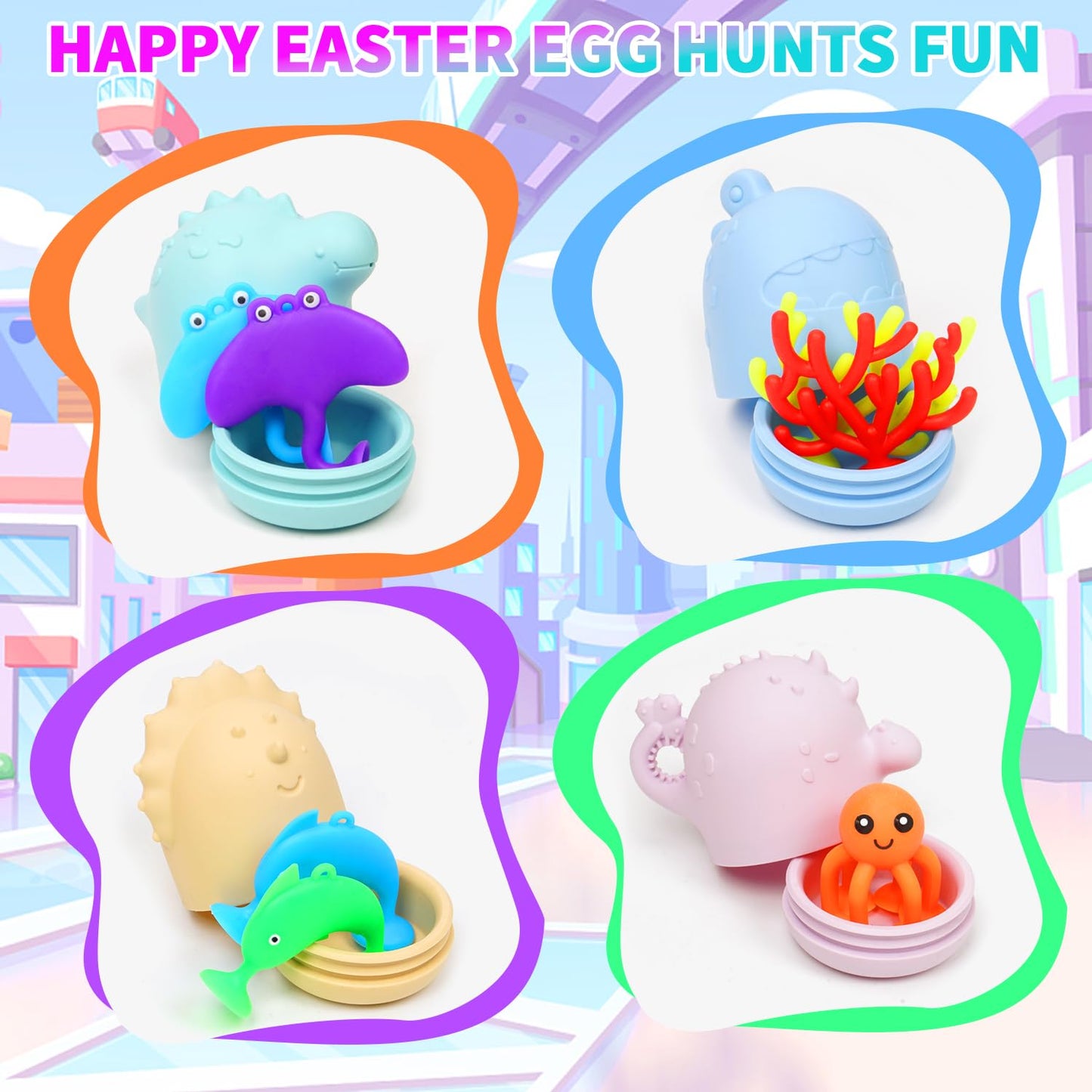 Baby Bath Toys, 13 Pcs Silicone Mold Free Bath Toys With A Storage Bag, Squeezable Dinosaurs Bathtub Toys, No Hole Sensory Ocean