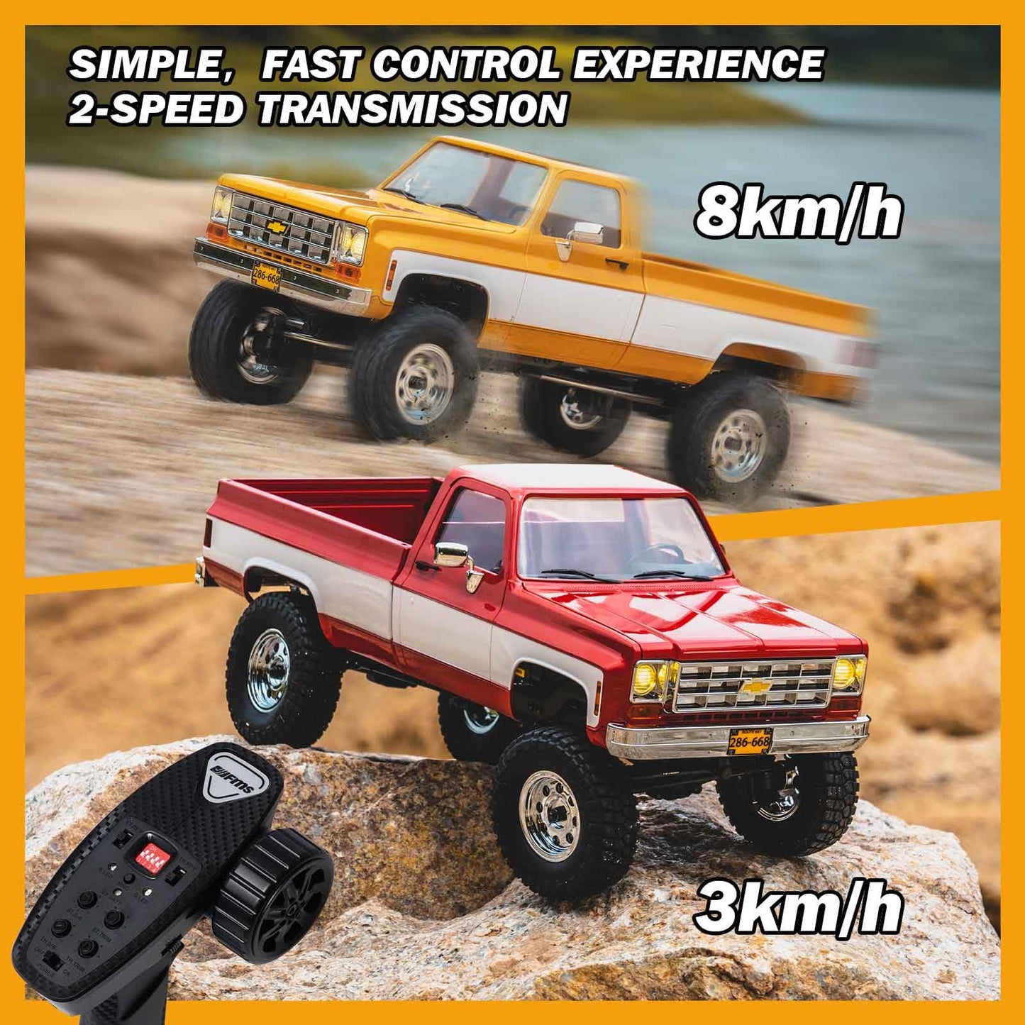 Eazyrc Fms 1/18 Fcx18 Chevy K10 Rc Crawler Rtr With License Red, Rc Pickup Truck 4X4 Chevy Hobby Grade 2-Speed Transmission Mons