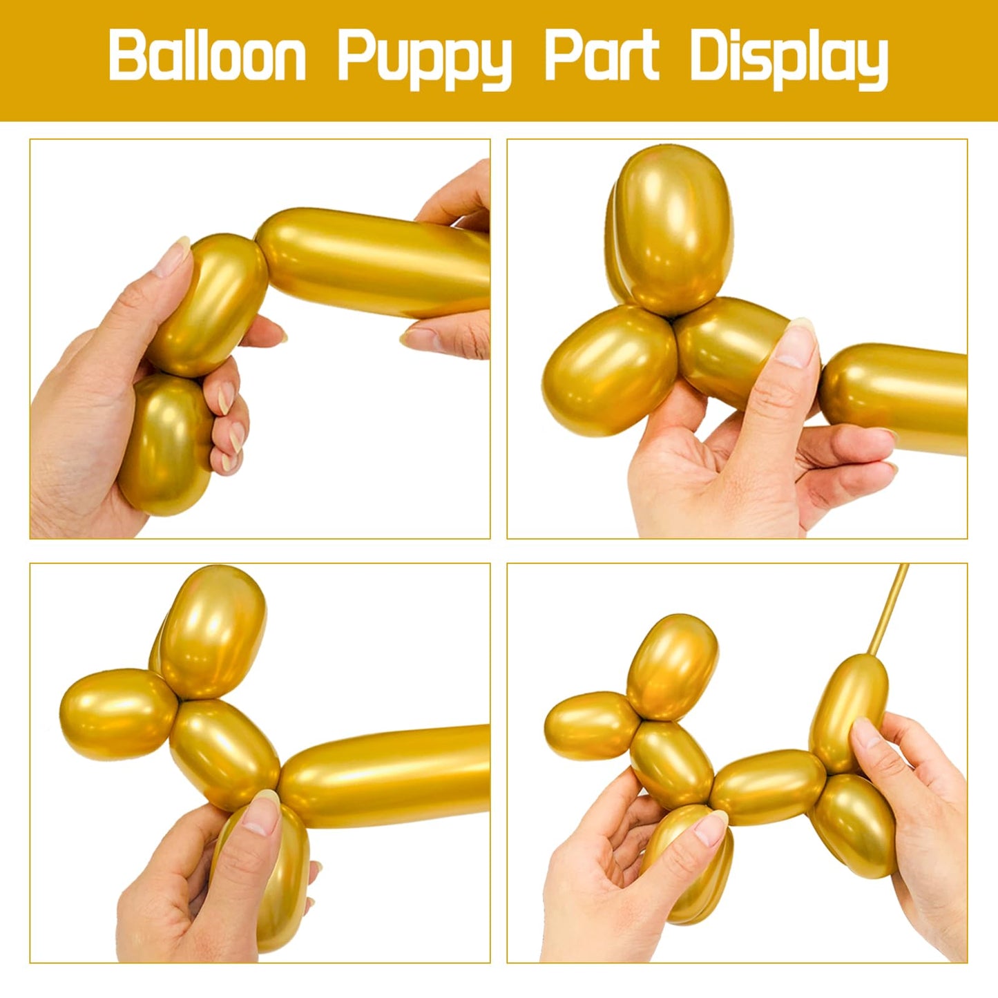 100Pcs 260 Balloons Metallic Gold Long Balloons For Balloon Animals, Gold Skinny Latex Twisting Balloon For Animals Modeling Chr