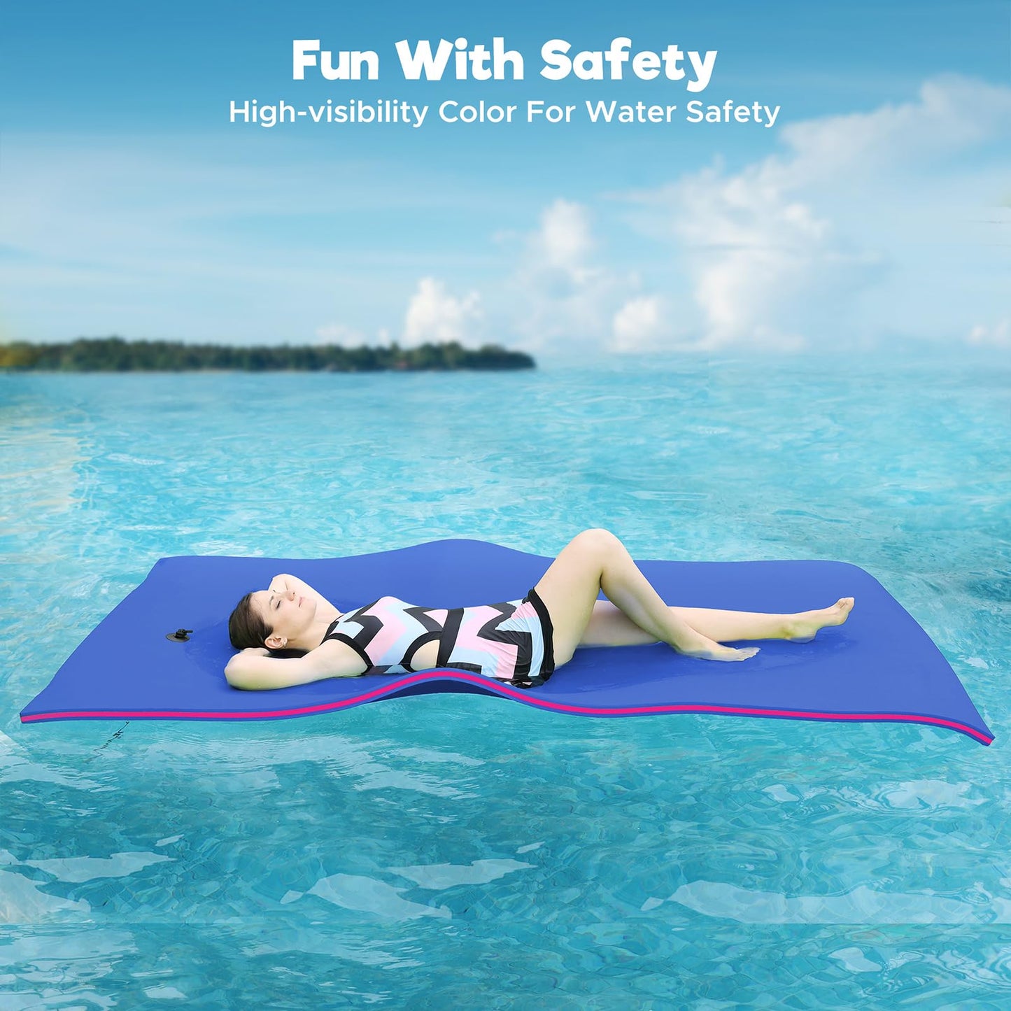 Warmounts Floating Water Mat, 8' X 4' Lily Pad Floating Mat, 3-Layer Tear-Resistant Xpe Foam Water Mat With A 16.4'' Bungee Teth